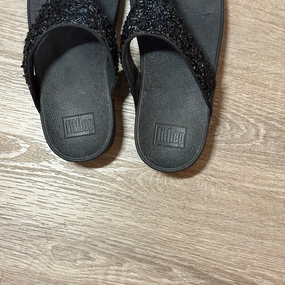FitFlop Lulu CJ2-090 Black Shimmer Beaded Thong Sandals Size 9 EU 41 - Picture 8 of 11